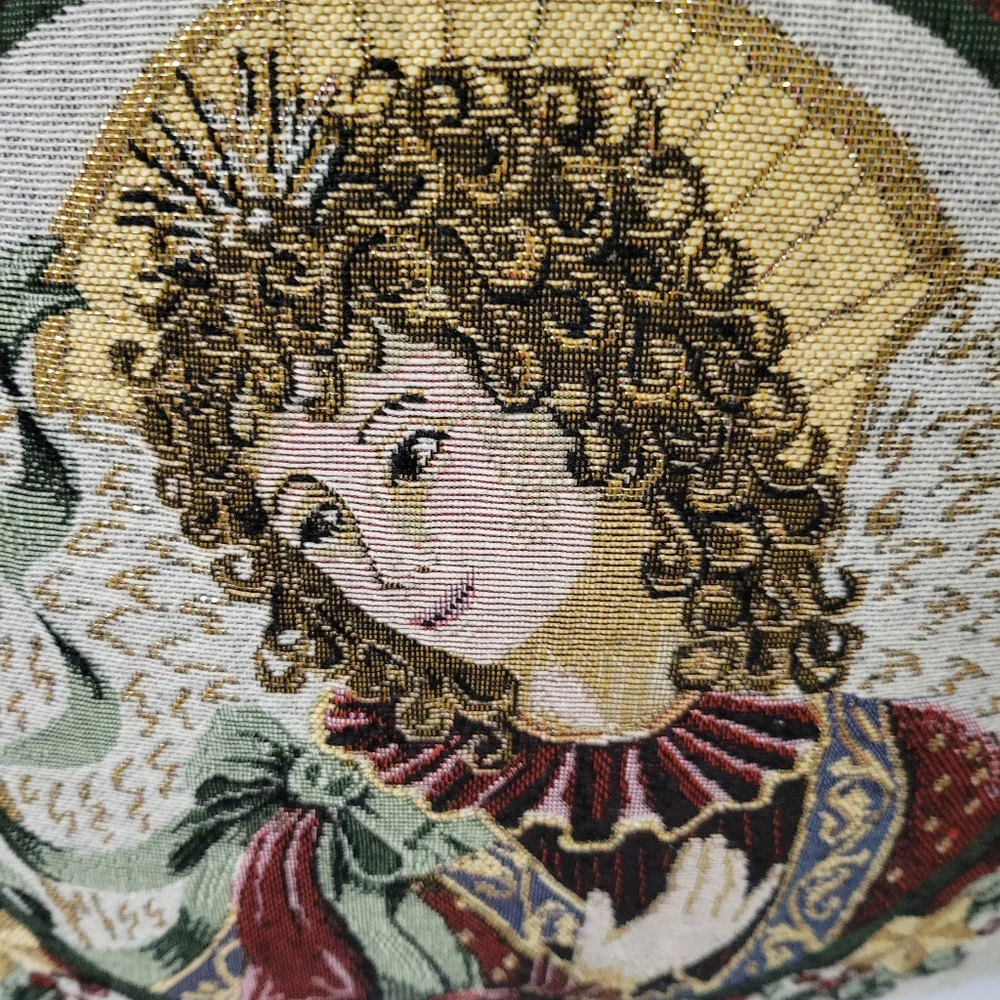 Vintage Tapestry Merry Christmas Angel Throw Pillow